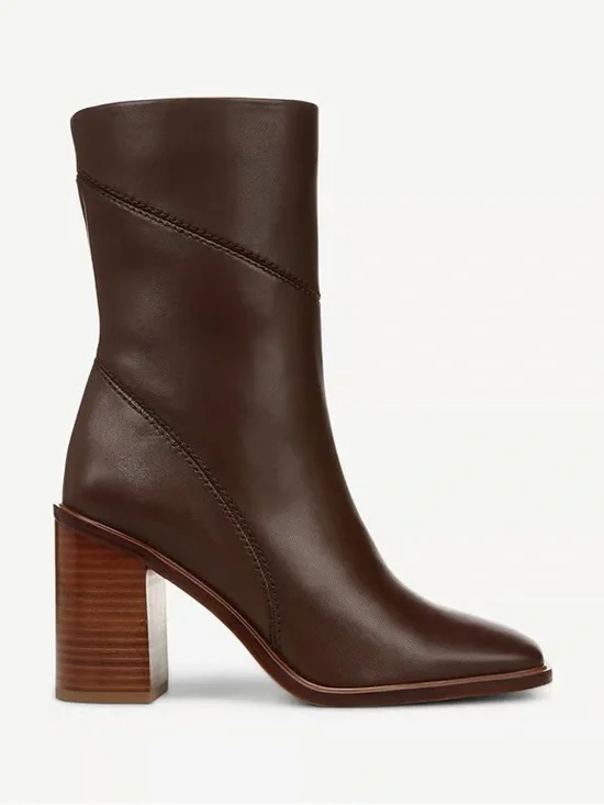 Franco Sarto Dark Brown Leather Ankle Booties with Block Heel - Picture 2 of 9